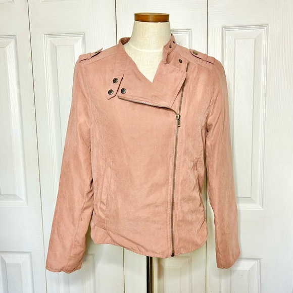 BE COOL Jackets & Blazers - BE COOL lightweight moto jacket, blush/ dusty rose, asymmetrical zip, 31158-17